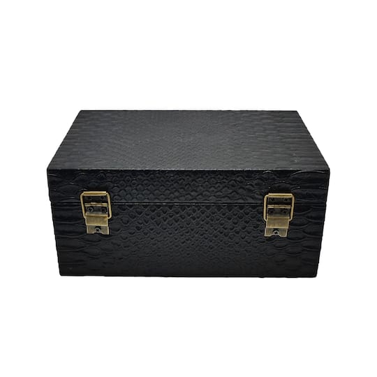 Black Faux Crocodile Embossed Decorative Box with Skull by Ashland®